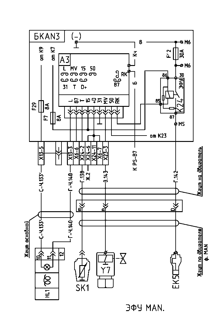 Управление приводом дверей (передняя дверь с двумя распределителями)