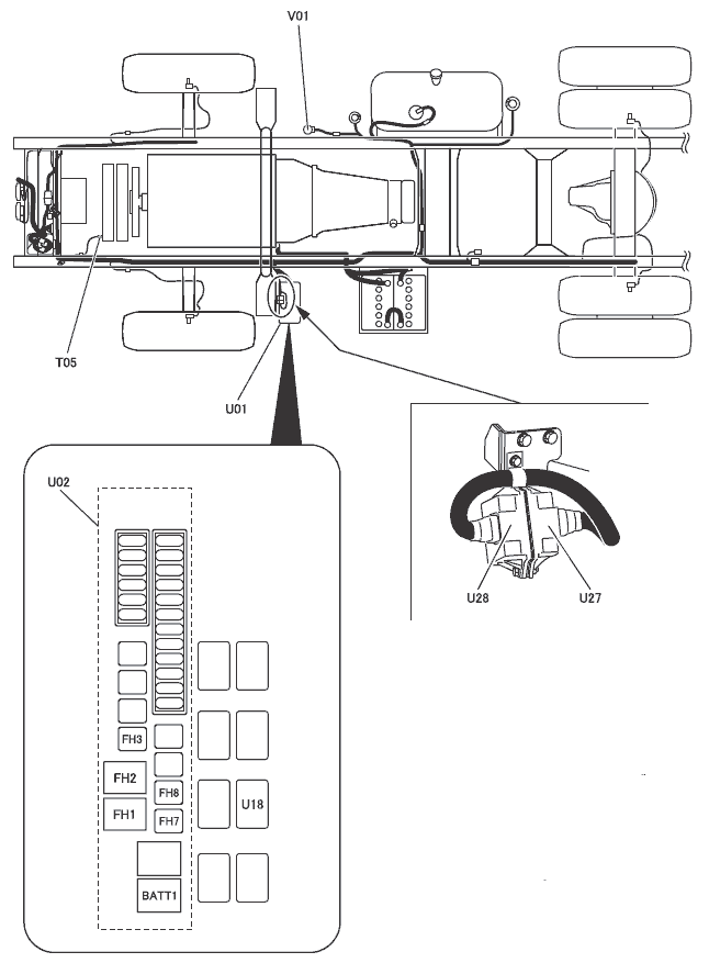 Расположение компонентов Mitsubish Canter (Fuso 4M5 EURO 3)